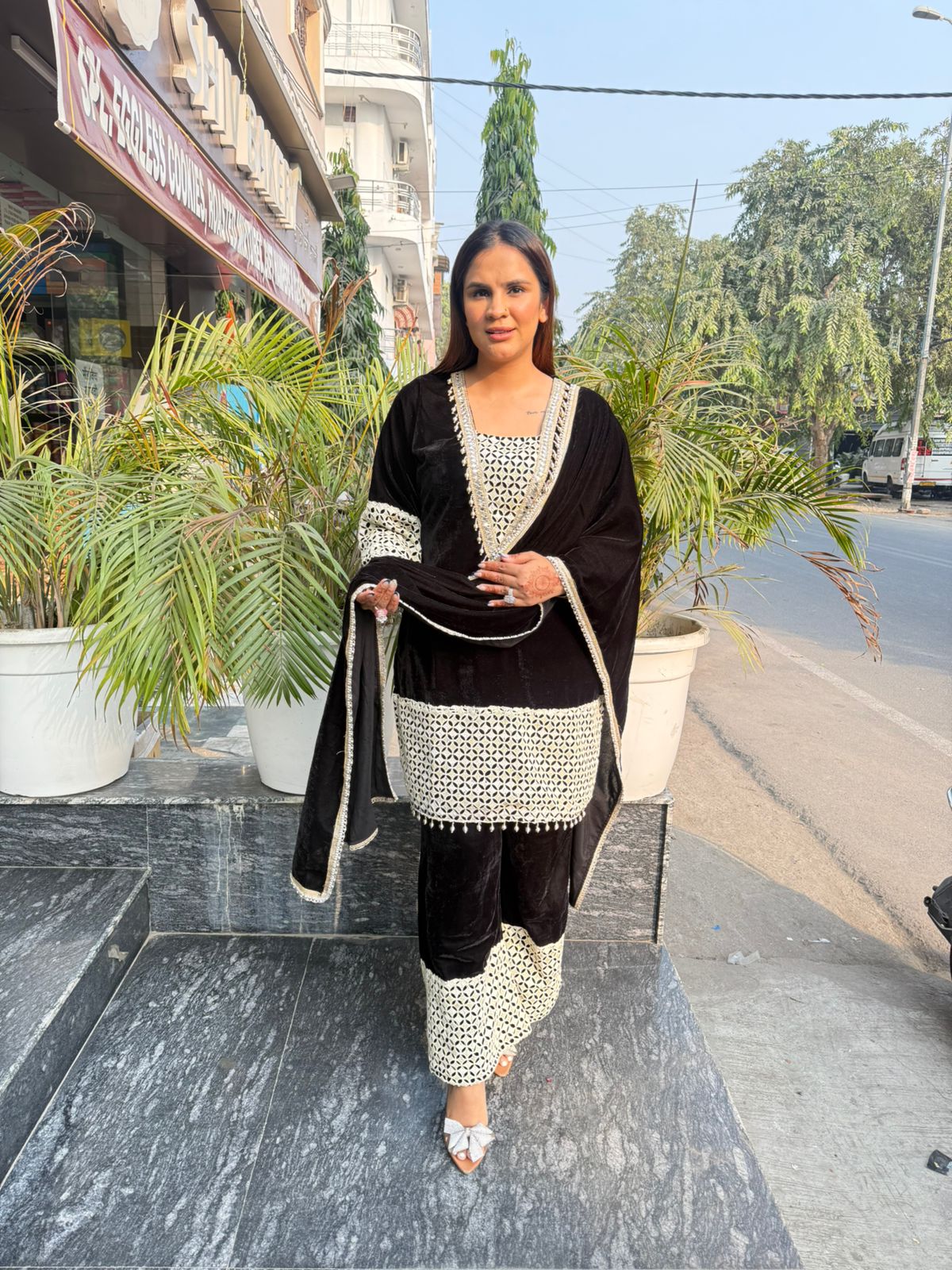 Stunning Velvet Suit With Heavy Neck Work PC2153