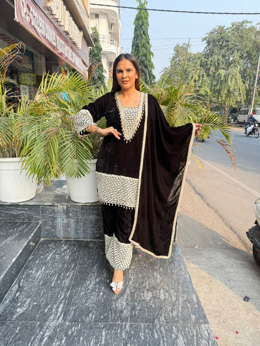 Stunning Velvet Suit With Heavy Neck Work PC2153