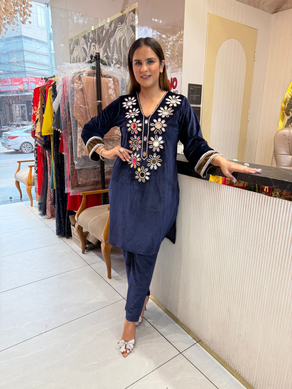 Stunning Velvet Co-Ord Set With Mirror Work PC2154