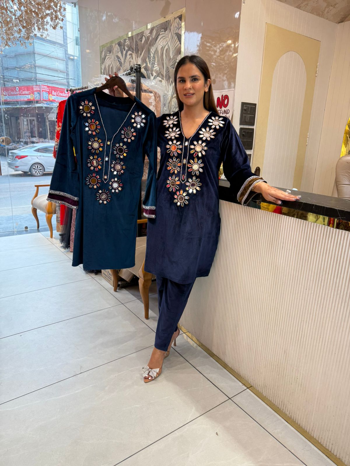 Stunning Velvet Co-Ord Set With Mirror Work PC2154