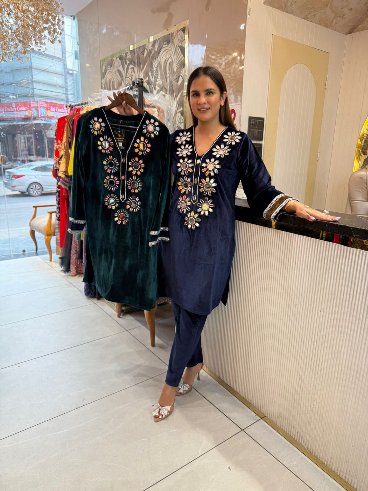 Stunning Velvet Co-Ord Set With Mirror Work PC2154