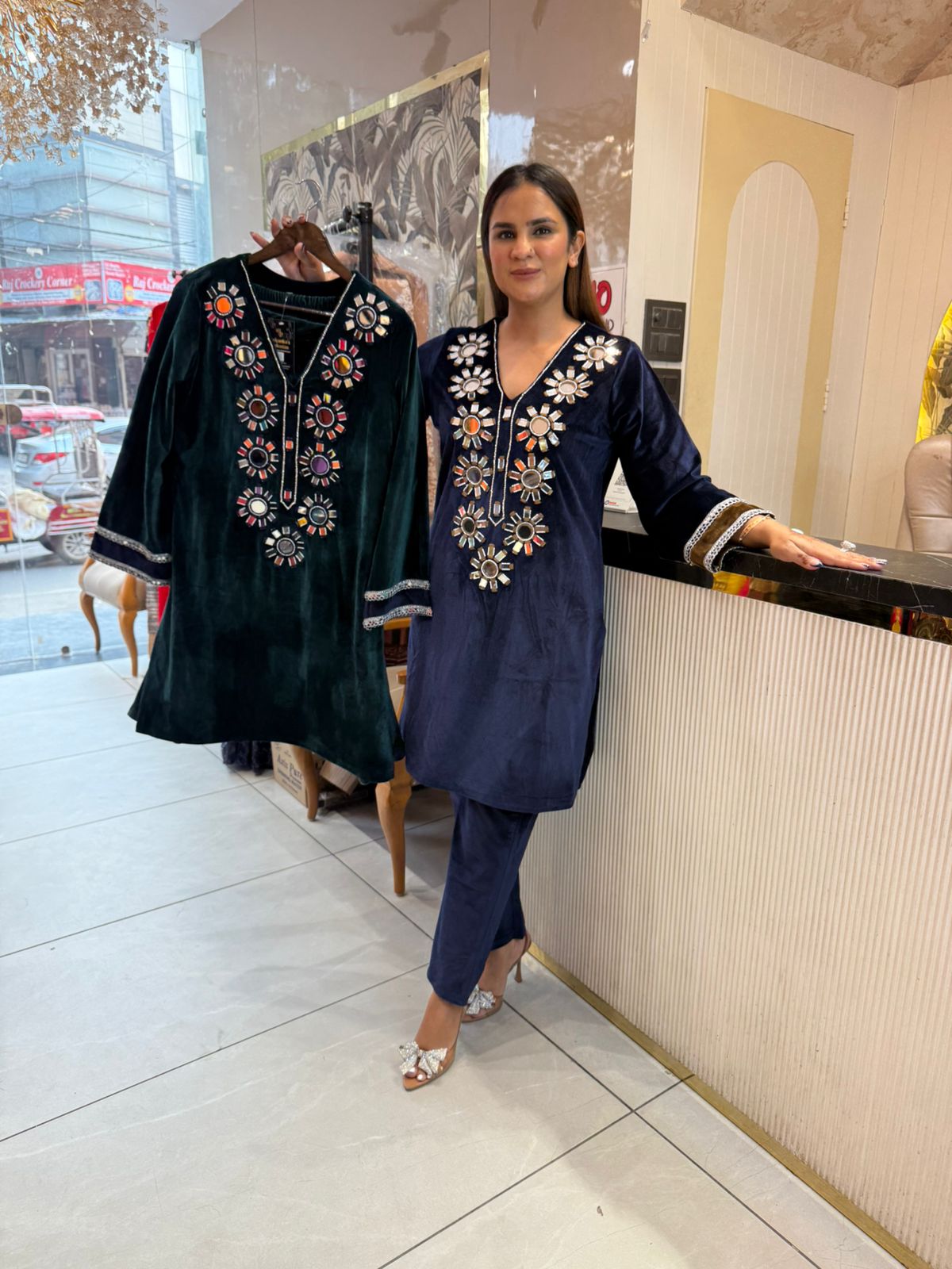 Stunning Velvet Co-Ord Set With Mirror Work PC2154