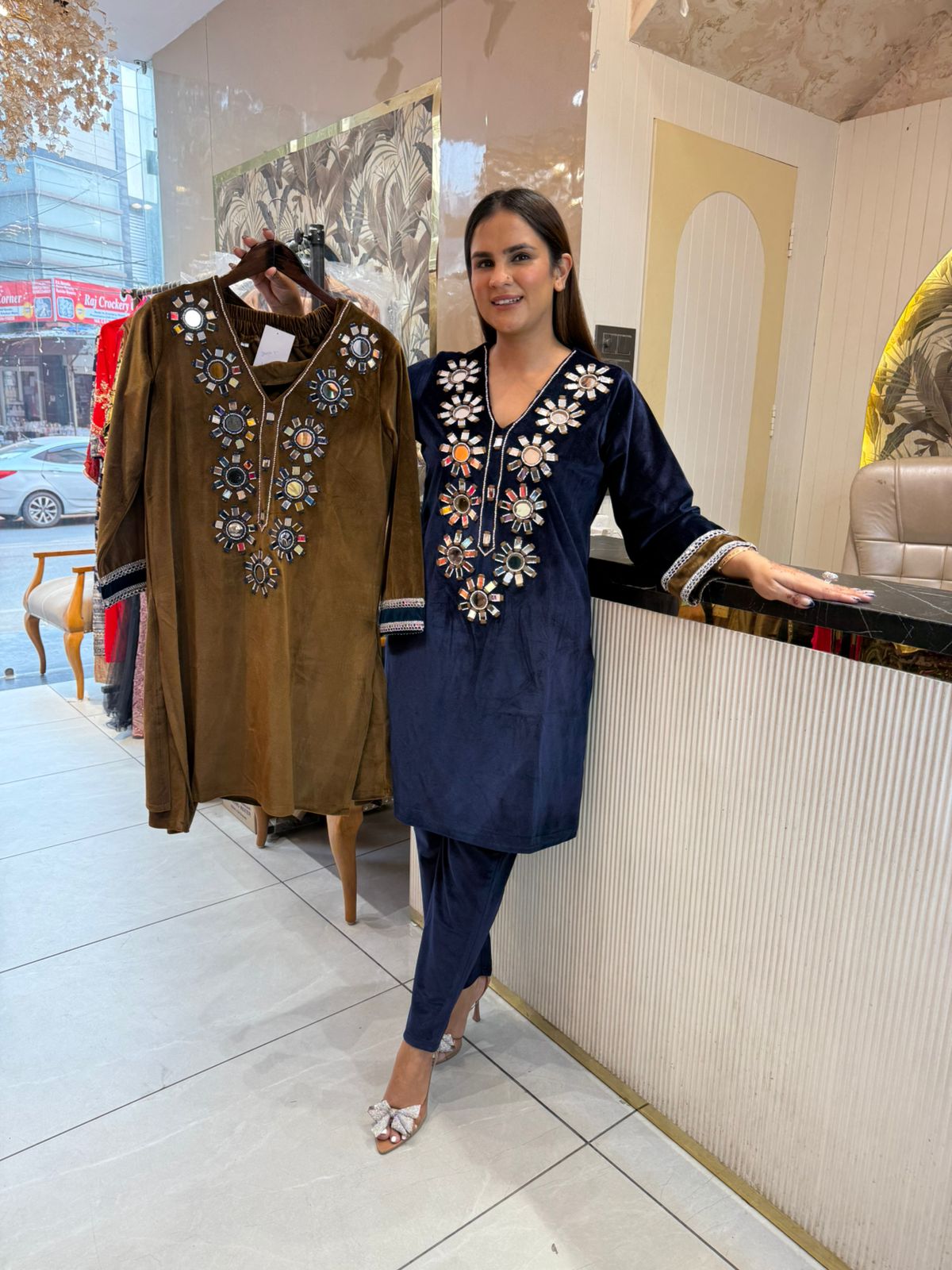 Stunning Velvet Co-Ord Set With Mirror Work PC2154