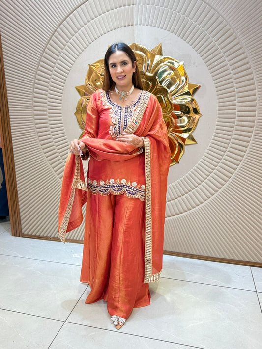 Beautiful Suit With Mirror Work On Dupatta PC2157