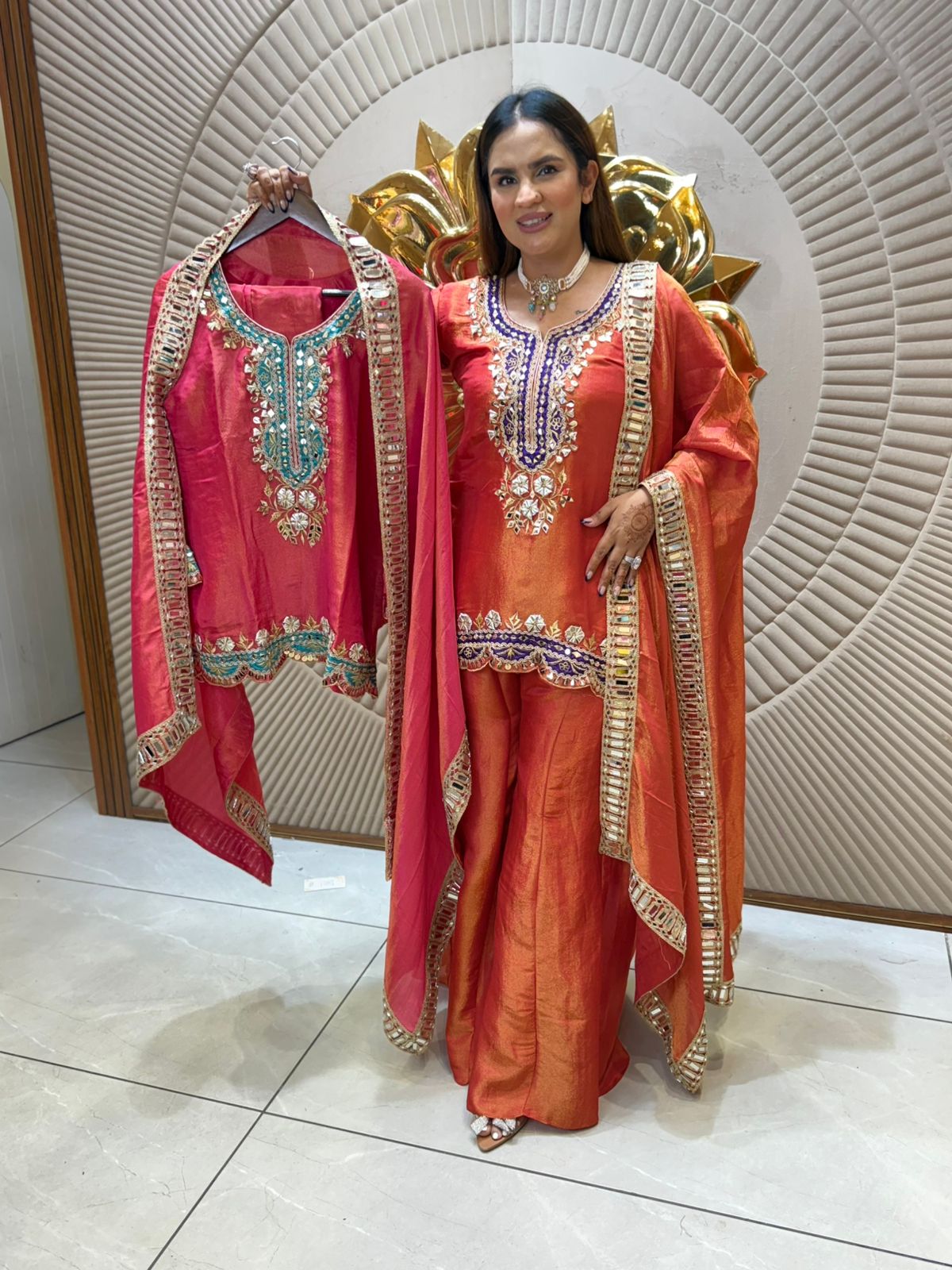 Beautiful Suit With Mirror Work On Dupatta PC2157