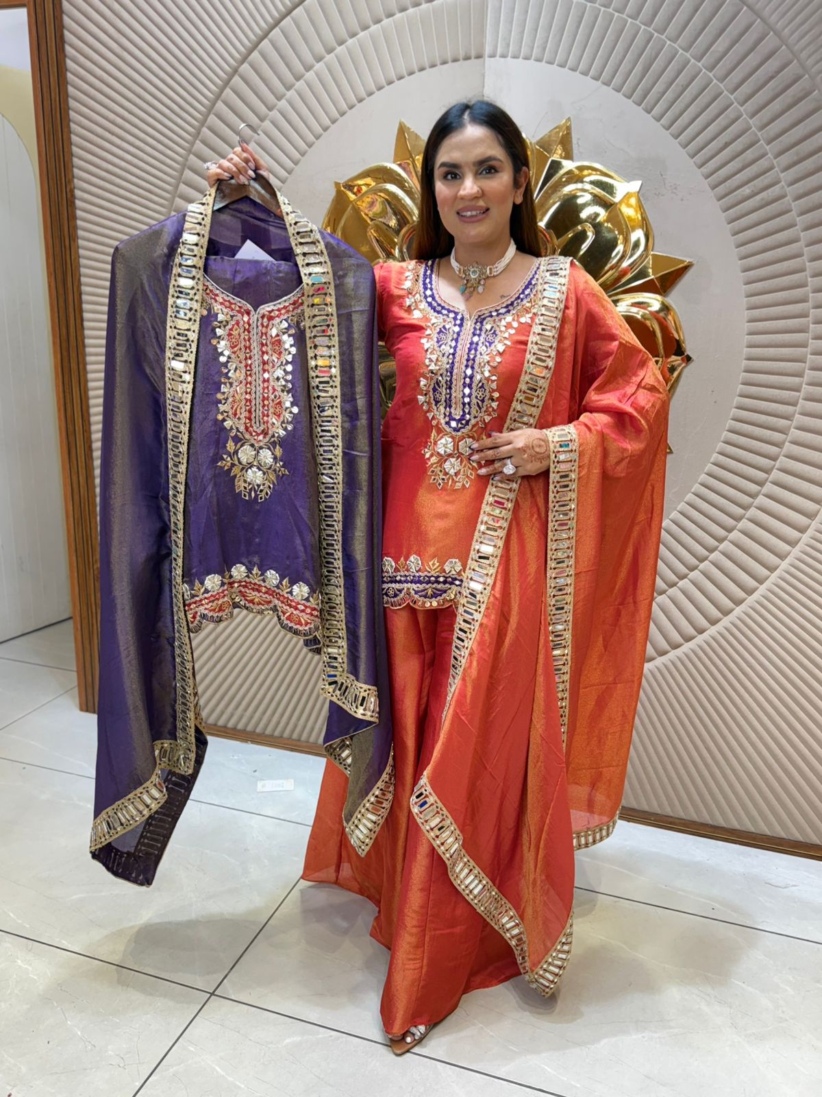 Beautiful Suit With Mirror Work On Dupatta PC2157