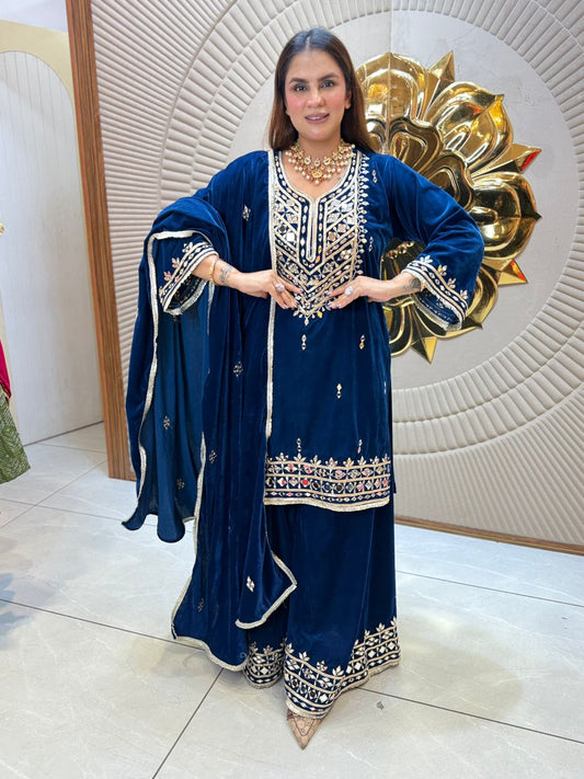 Beautiful Palazzo Suit With Velvet Dupatta PC2176