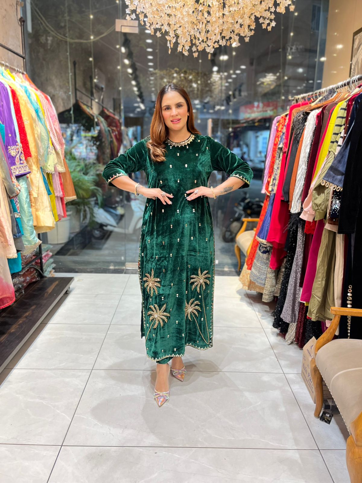 Stunning Velvet Long Kurta Set PC2178