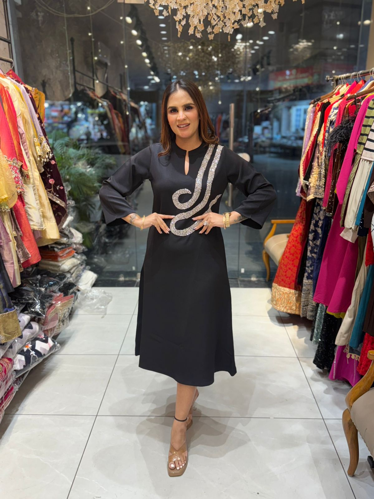 Dress in Banana Crape with Embroidery  PC2203