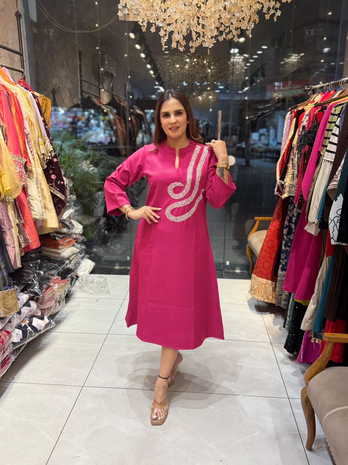 Dress in Banana Crape with Embroidery  PC2203