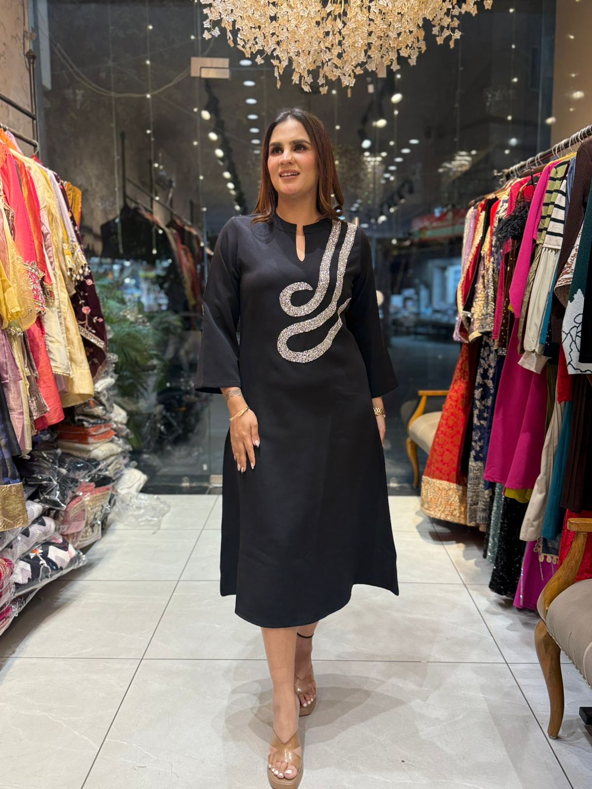 Dress in Banana Crape with Embroidery  PC2203