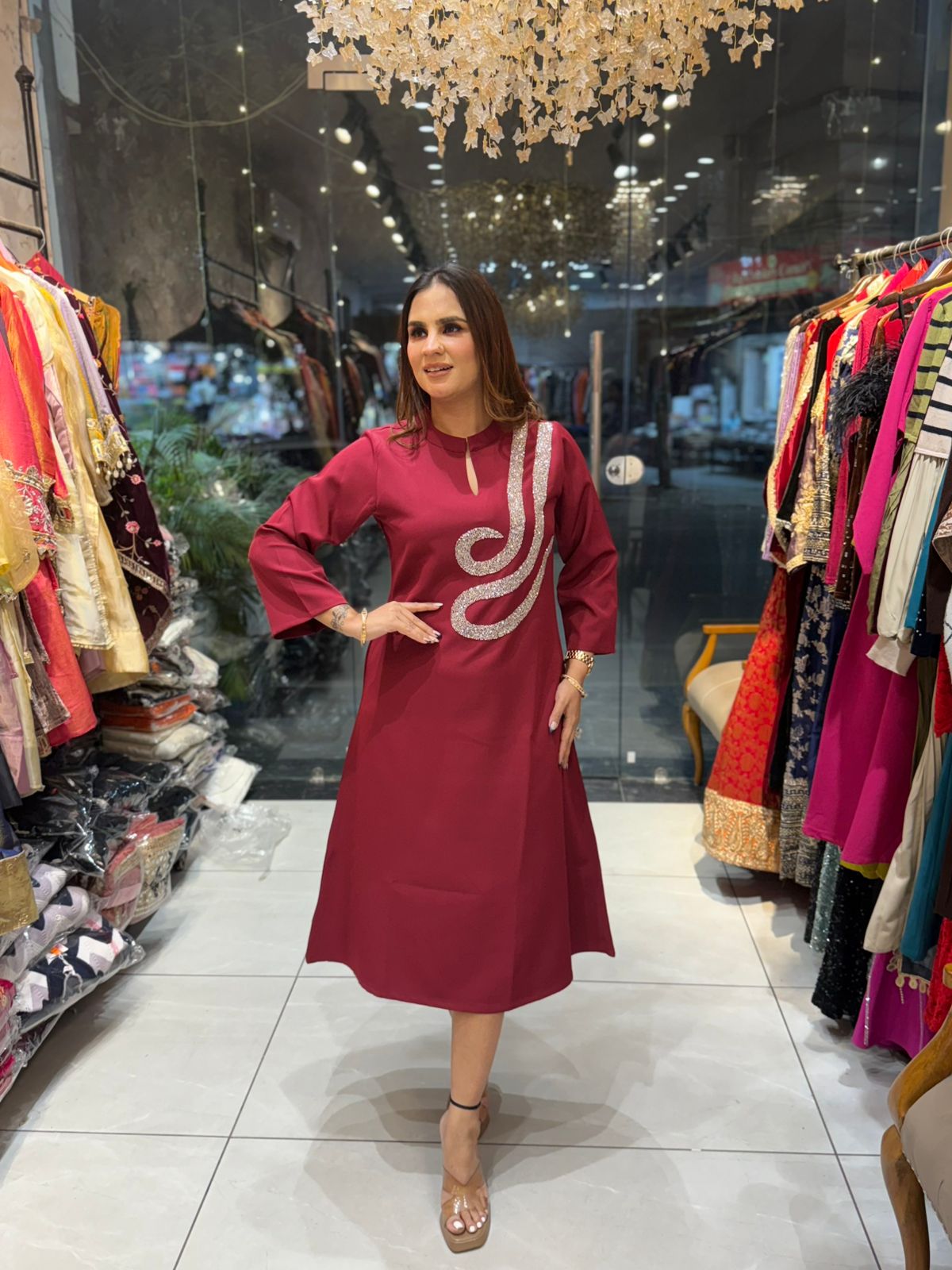 Dress in Banana Crape with Embroidery  PC2203