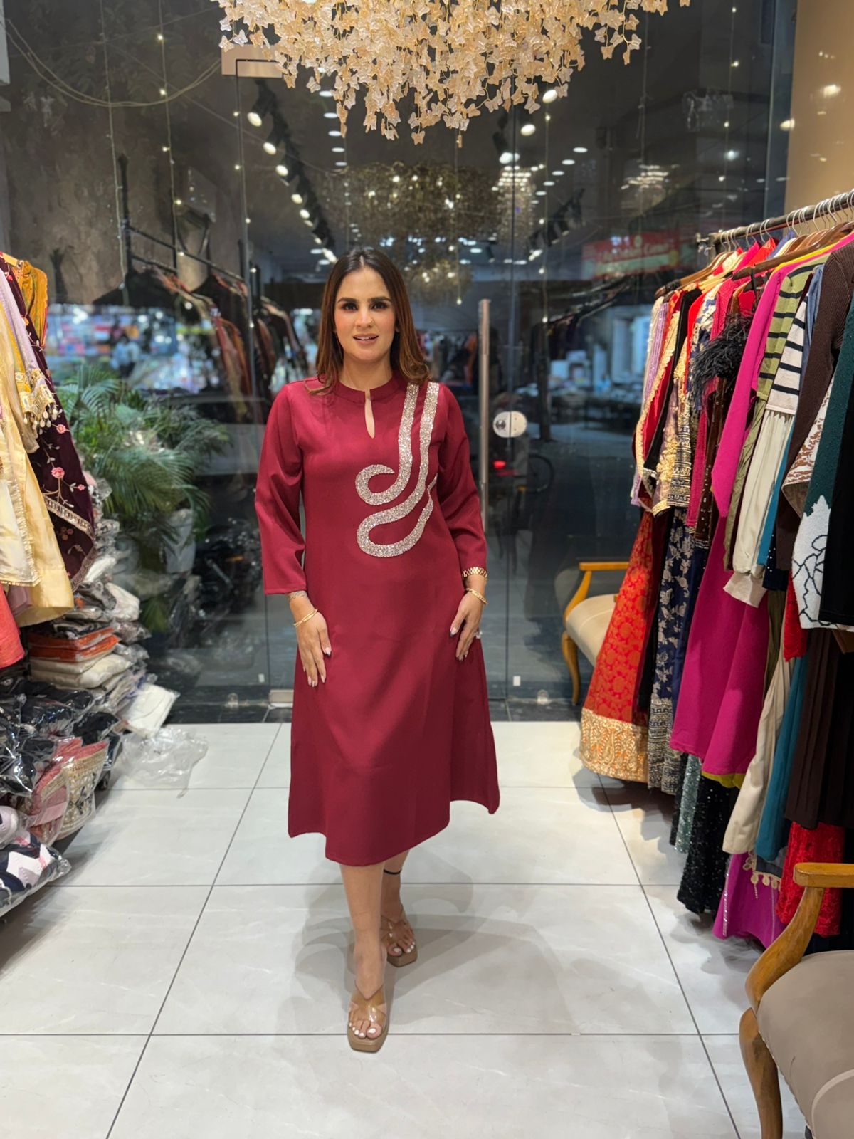 Dress in Banana Crape with Embroidery  PC2203