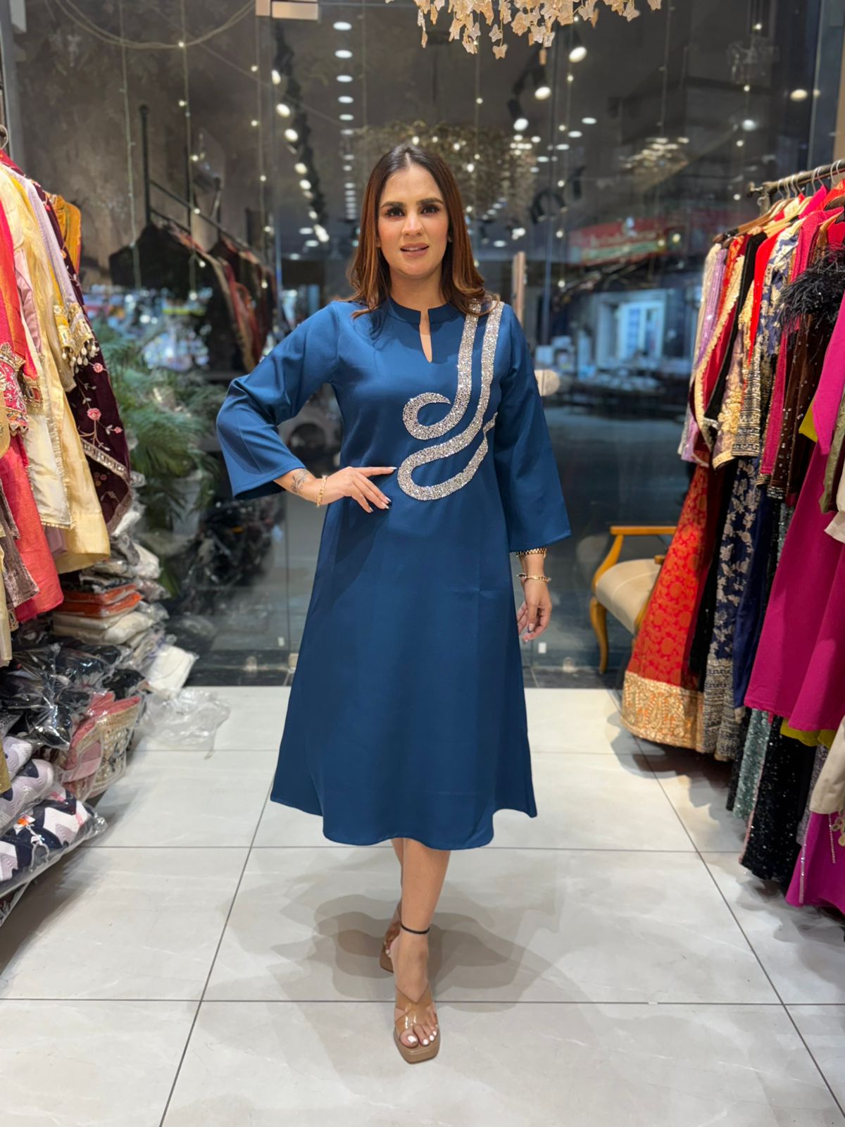 Dress in Banana Crape with Embroidery  PC2203