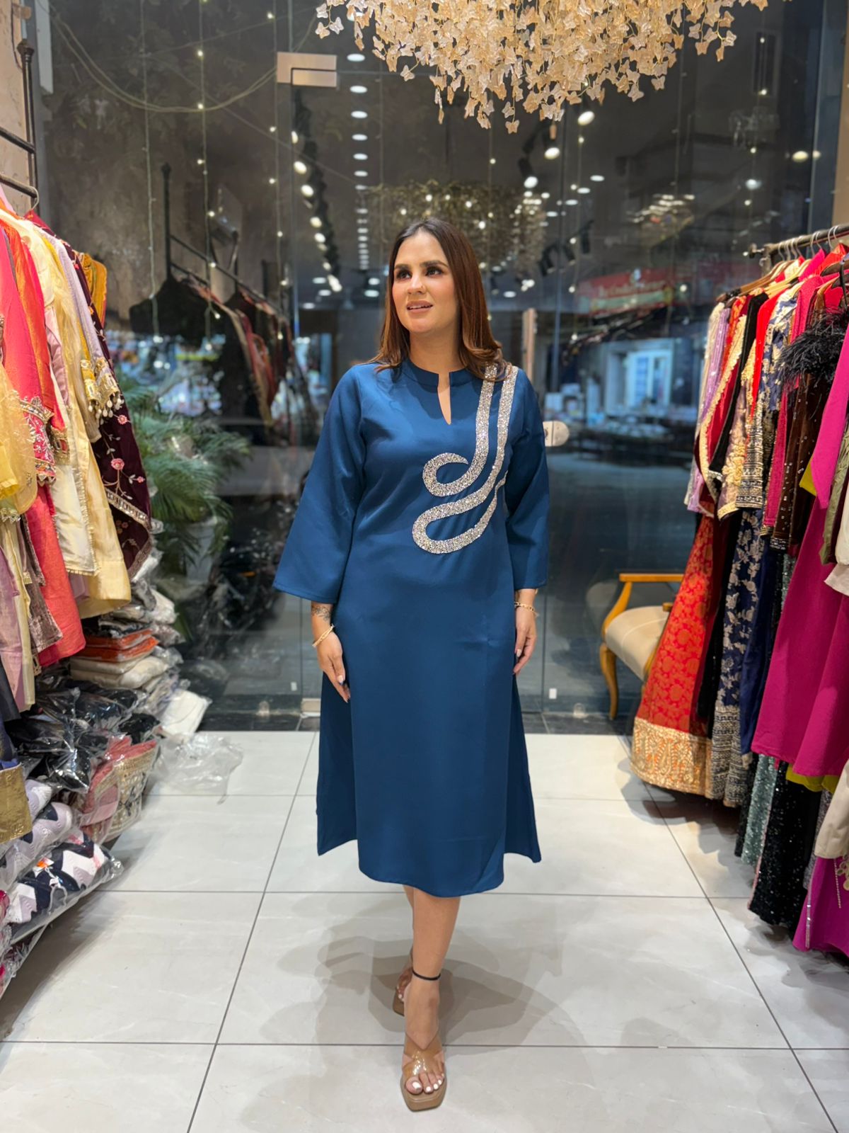 Dress in Banana Crape with Embroidery  PC2203