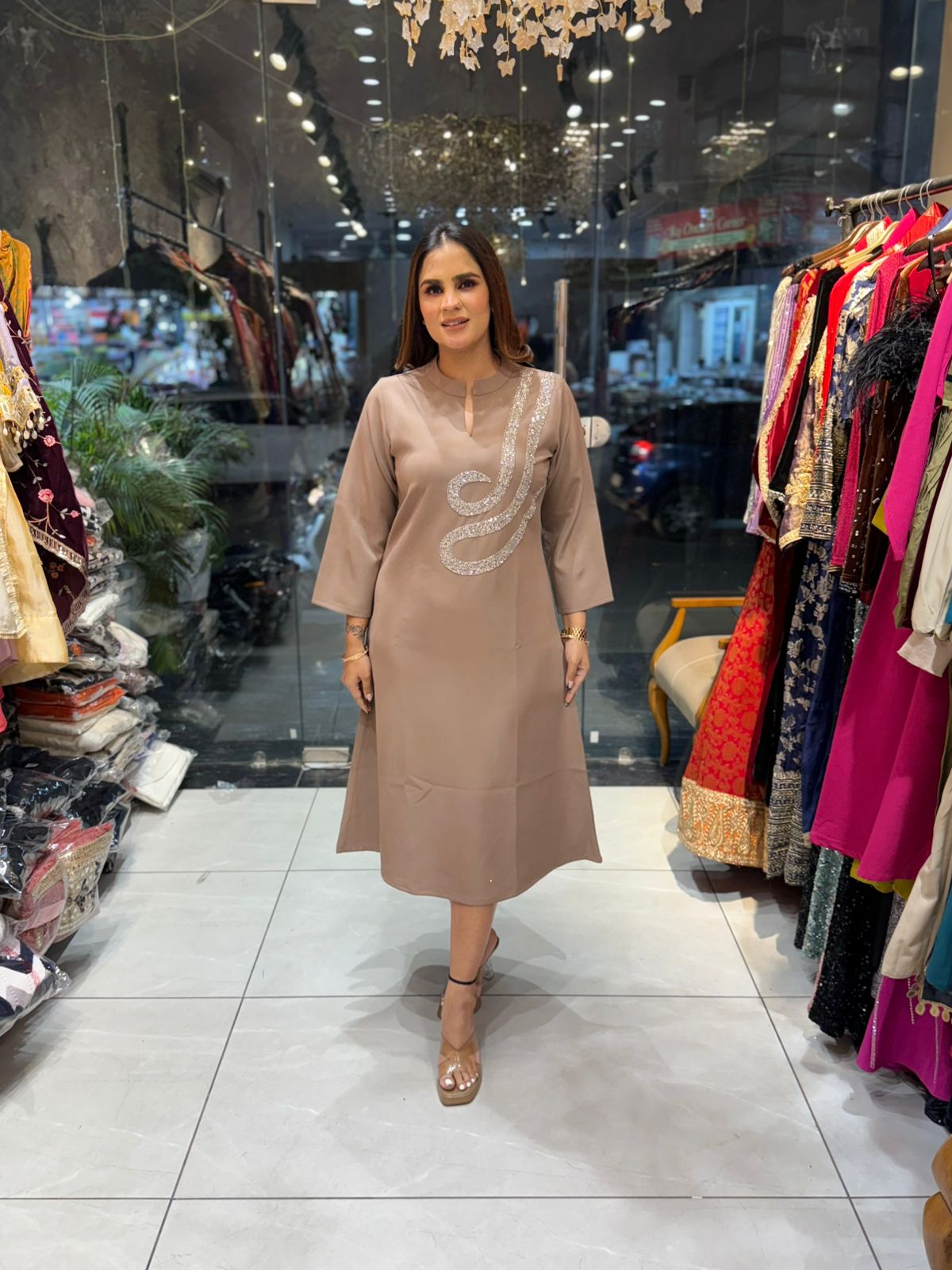 Dress in Banana Crape with Embroidery  PC2203