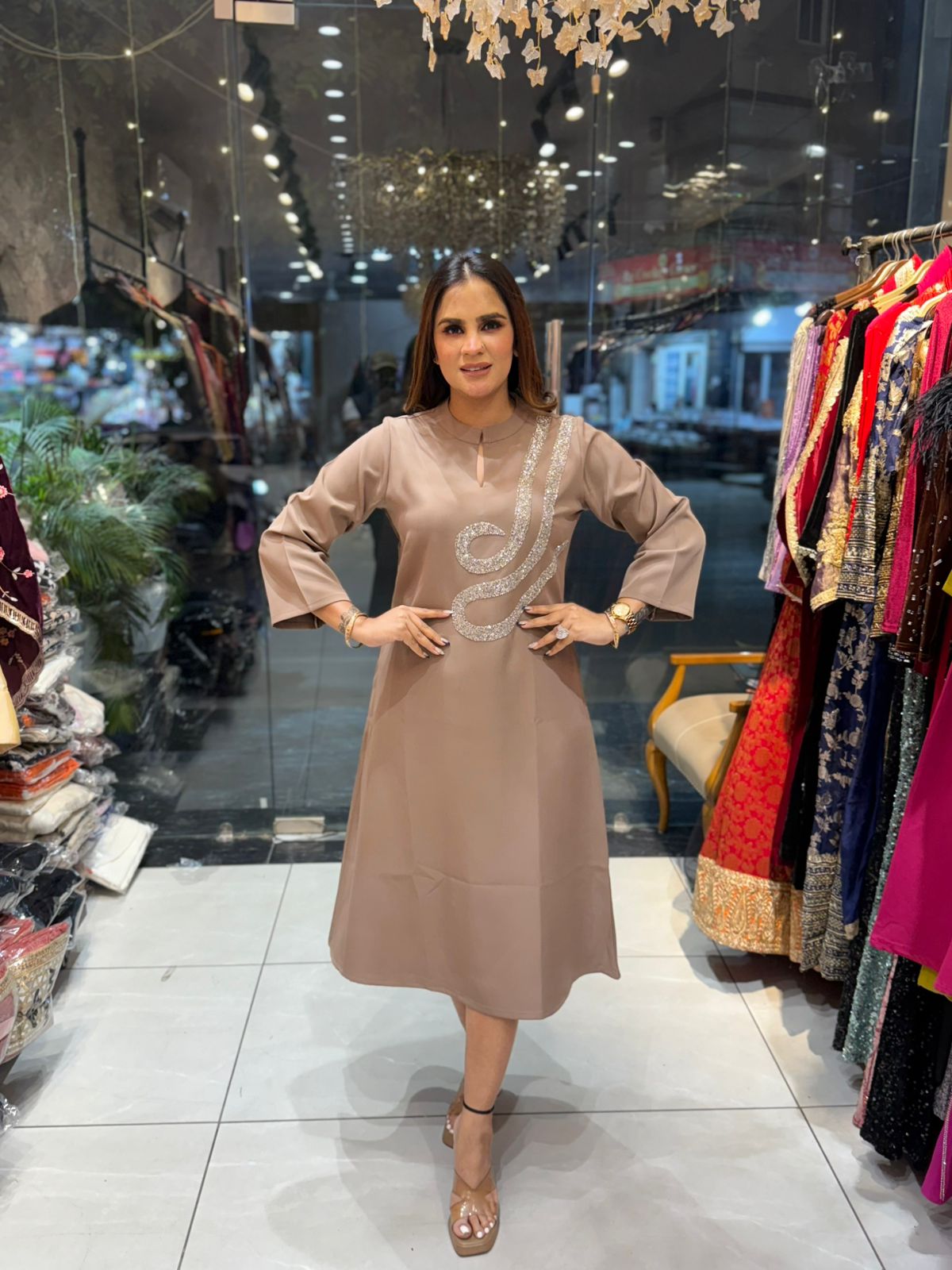 Dress in Banana Crape with Embroidery  PC2203