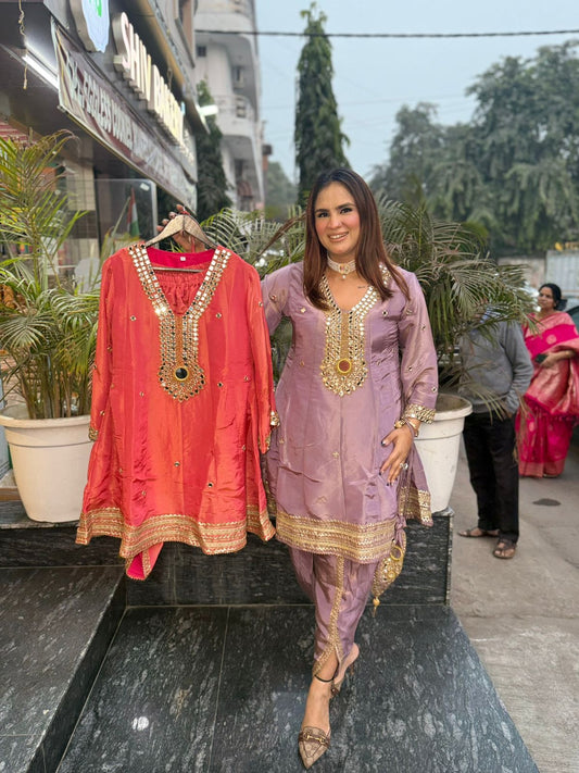 Stunning Mirror Work Co-Ord Set With Potli PC2209