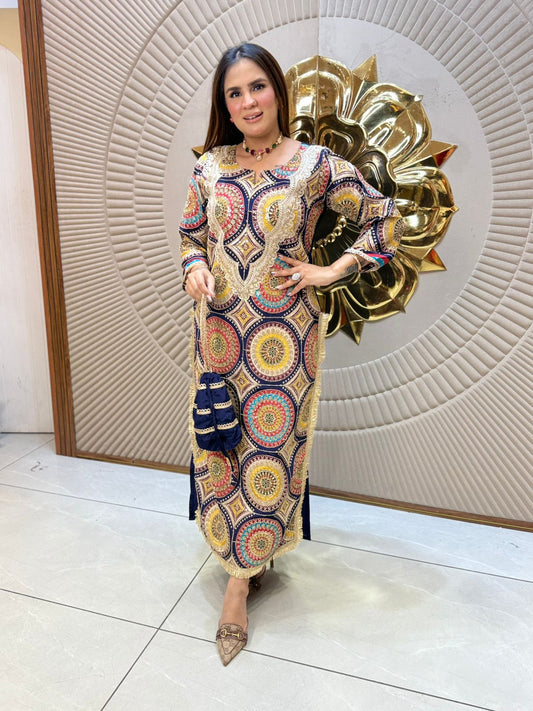 Stunning Pattern Print Suit With Potli PC2211