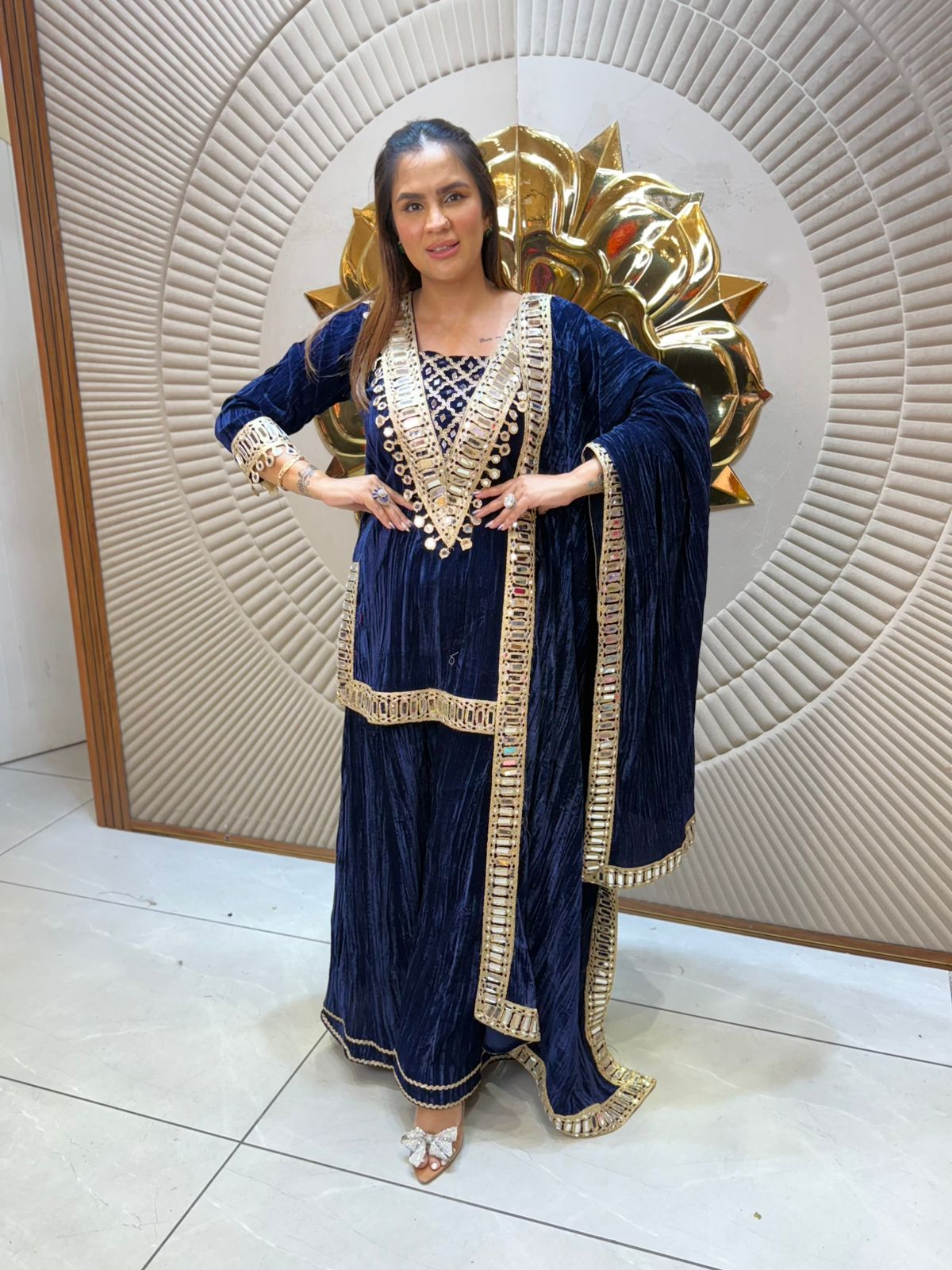 Beautiful Velvet Suit With Lace Work PC2216