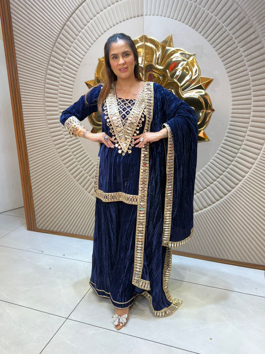 Beautiful Velvet Suit With Lace Work PC2216