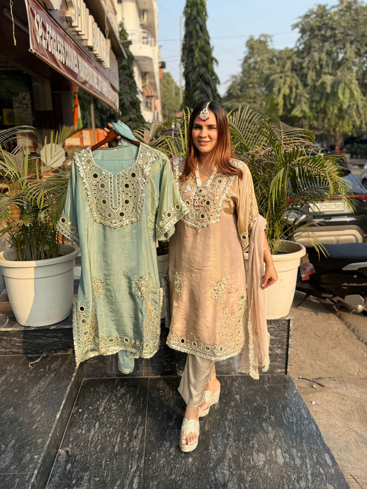 Elegant Suit With Mirror Work PC2224