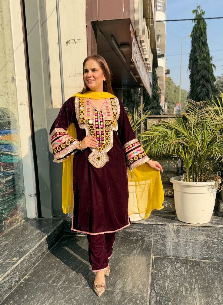 Stunning Mirror Work Velvet Suit PC2294