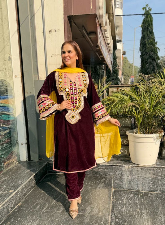 Stunning Mirror Work Velvet Suit PC2294