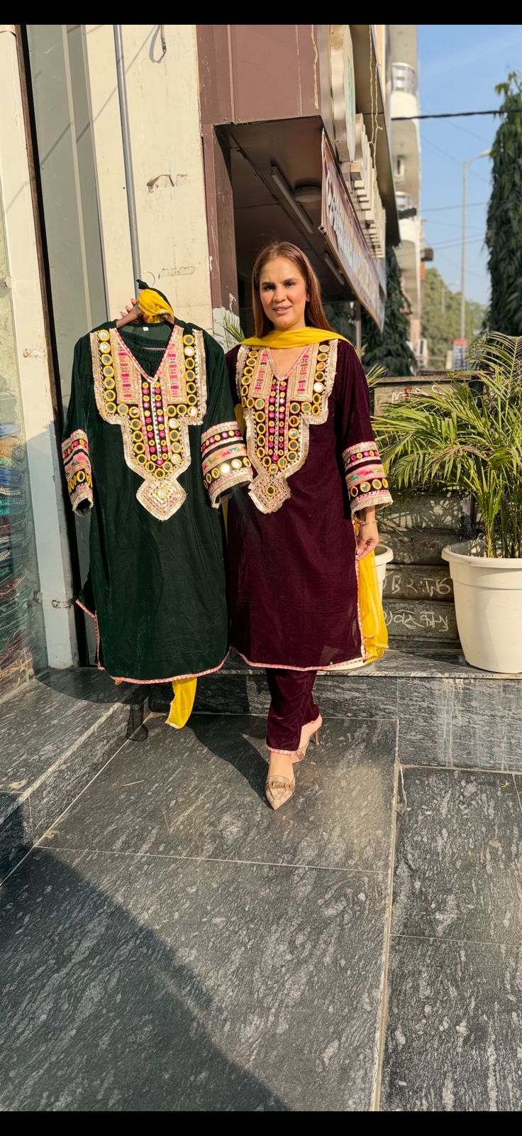 Stunning Mirror Work Velvet Suit PC2294