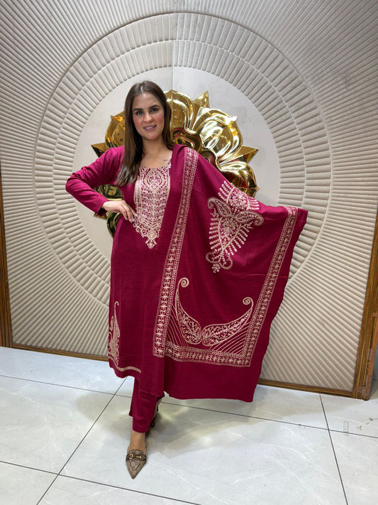 Stunning Wollen Suit With Embroidery Work PC2296