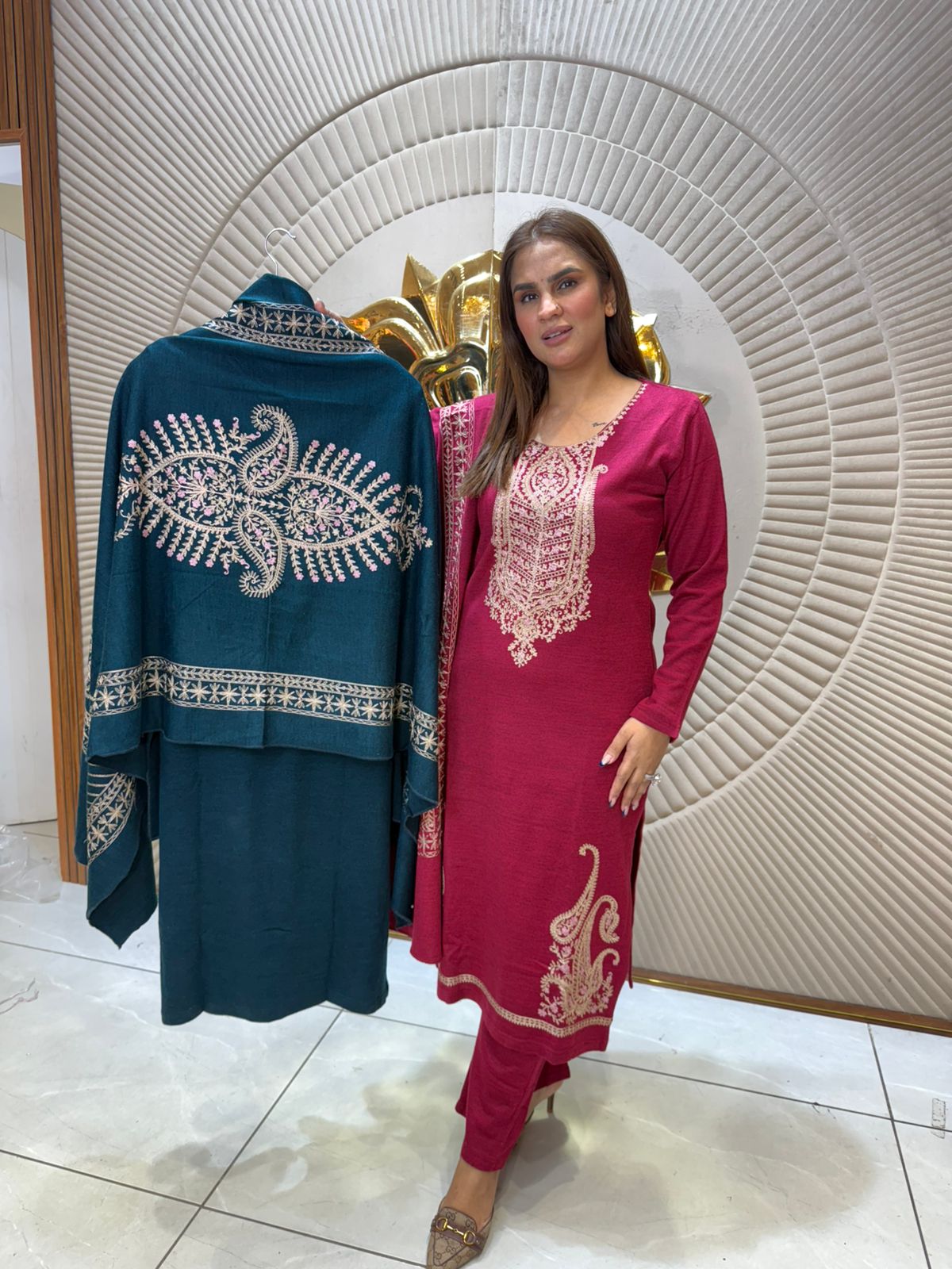 Stunning Wollen Suit With Embroidery Work PC2296