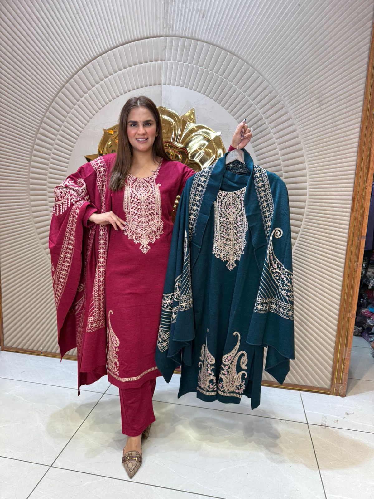 Stunning Wollen Suit With Embroidery Work PC2296