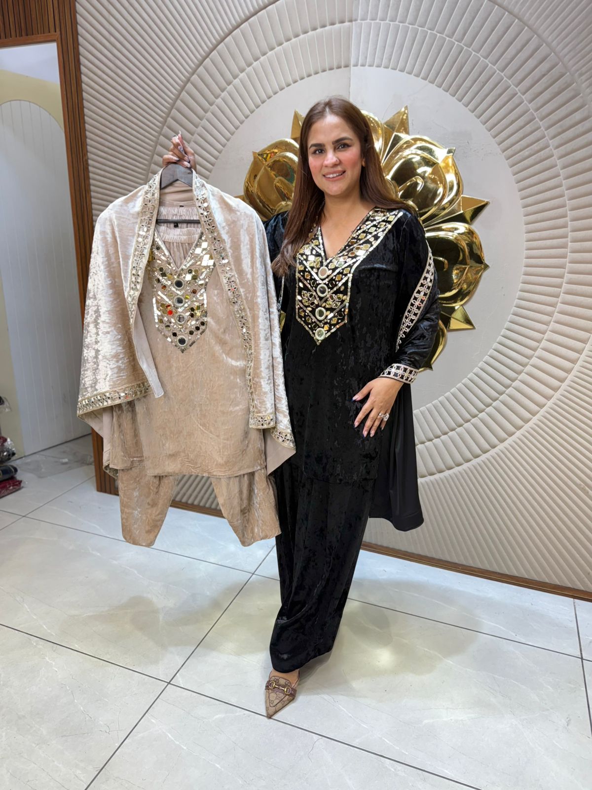 Beautiful Velvet Suit With Mirror Work PC2309