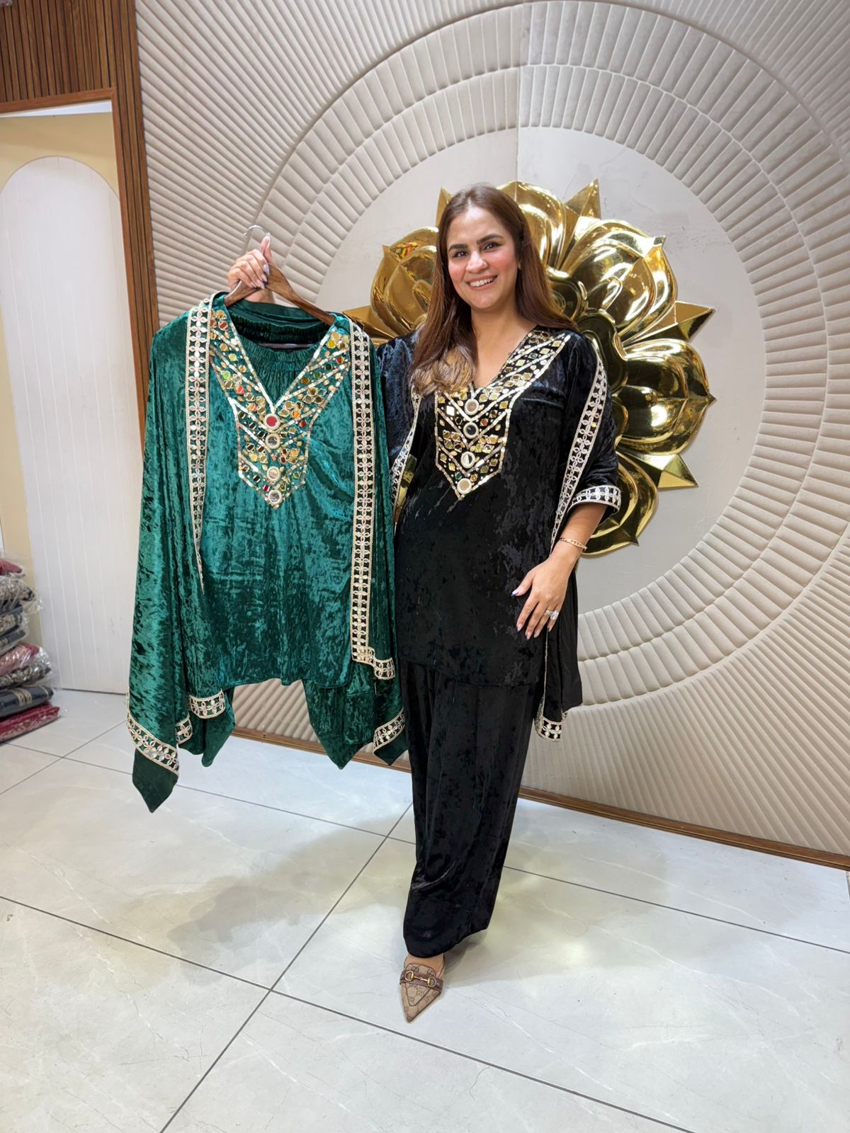 Beautiful Velvet Suit With Mirror Work PC2309