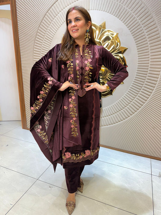 Beautiful Velvet Suit For Winter PC2314