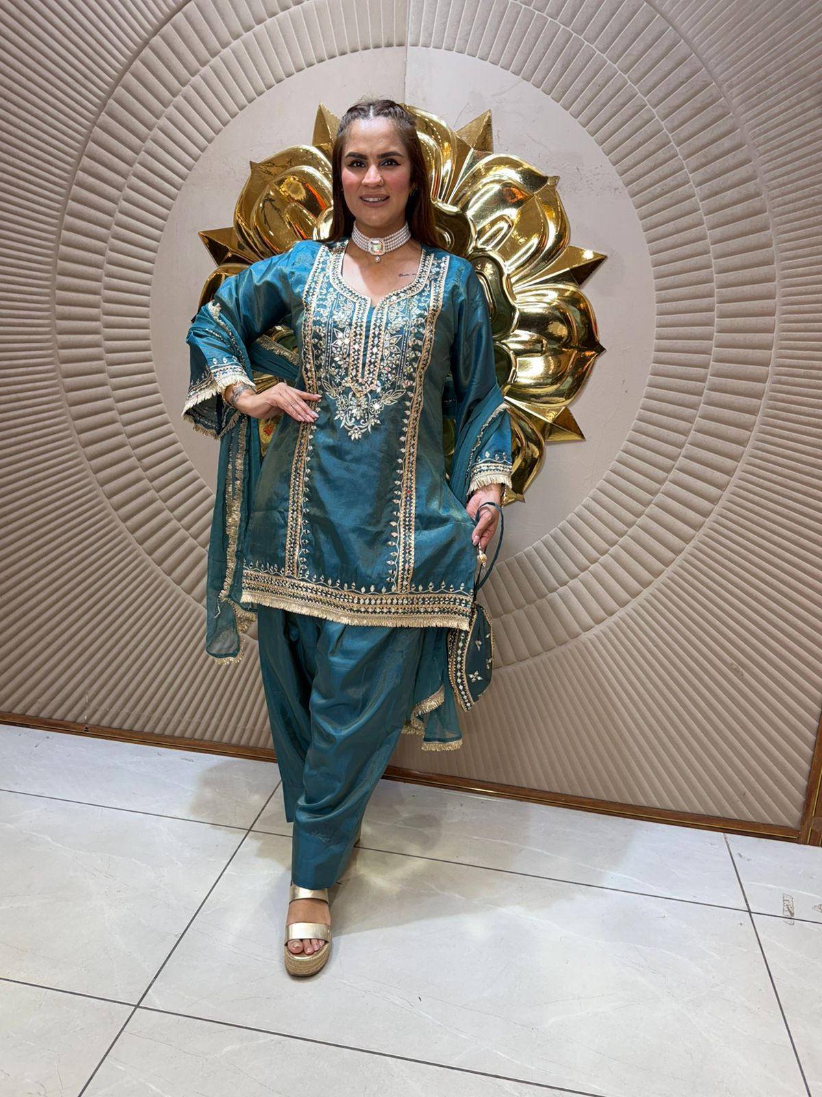 Elegant Partywear Suit With Potli PC2341