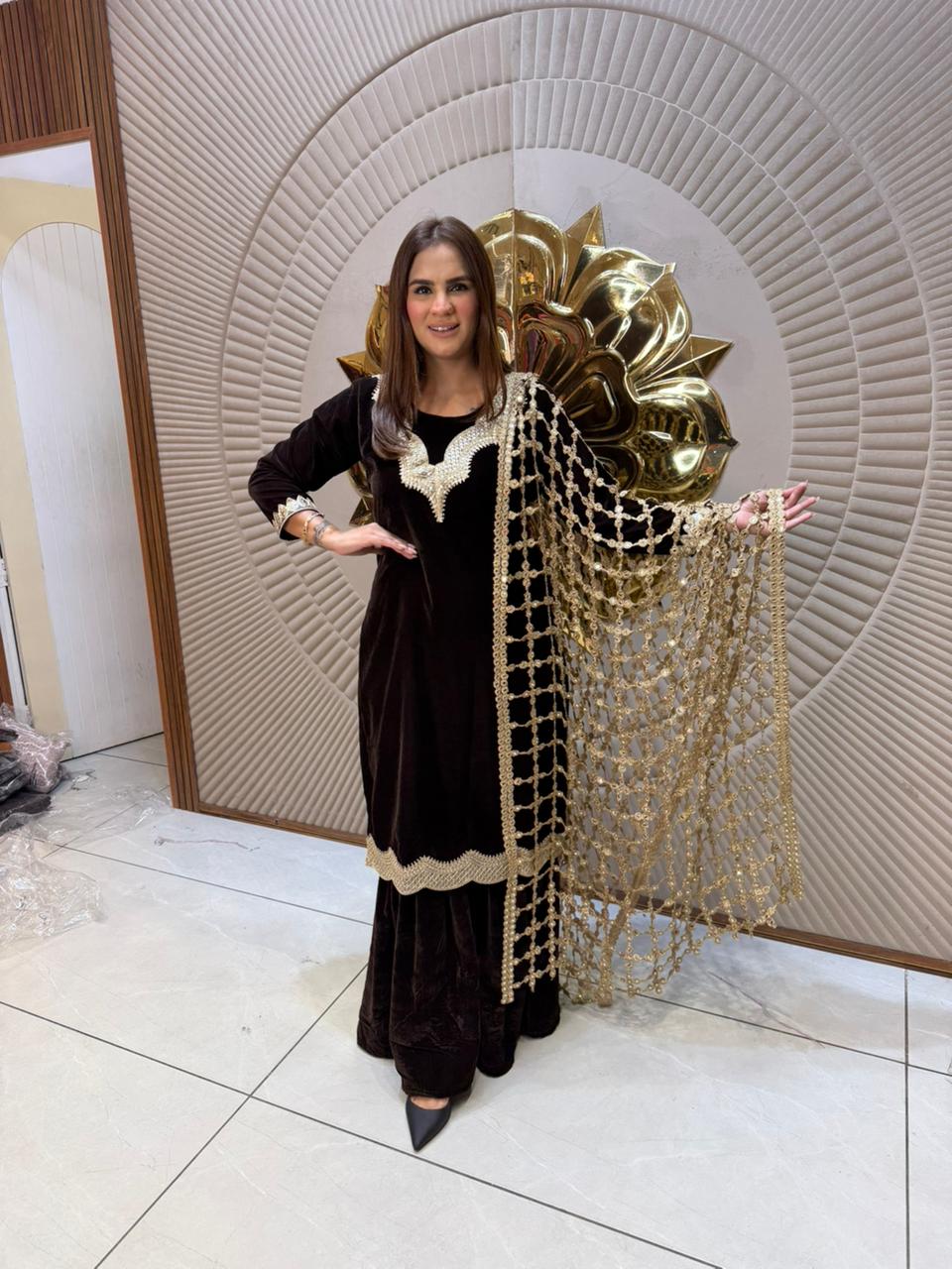 Stunning Velvet Sharara Suit PC2349