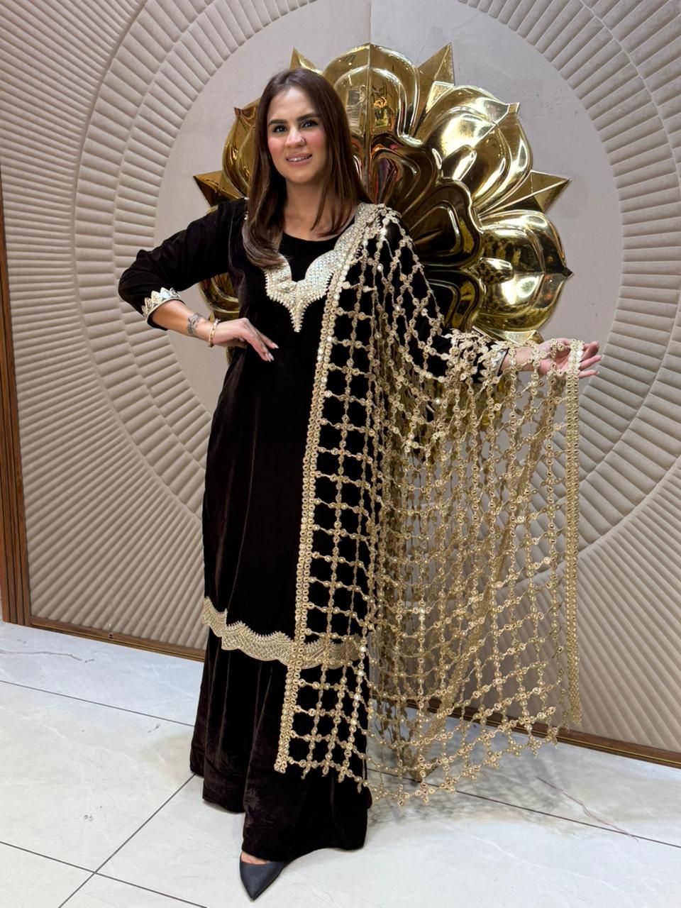 Stunning Velvet Sharara Suit PC2349