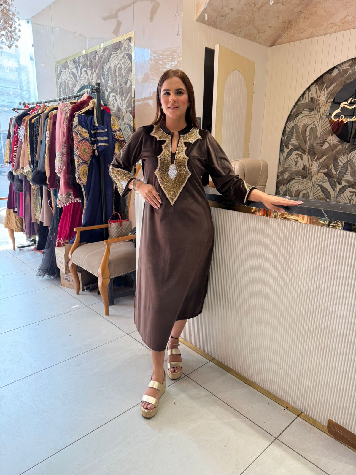 Stunning Dress with Elegant Neck Work PC2350