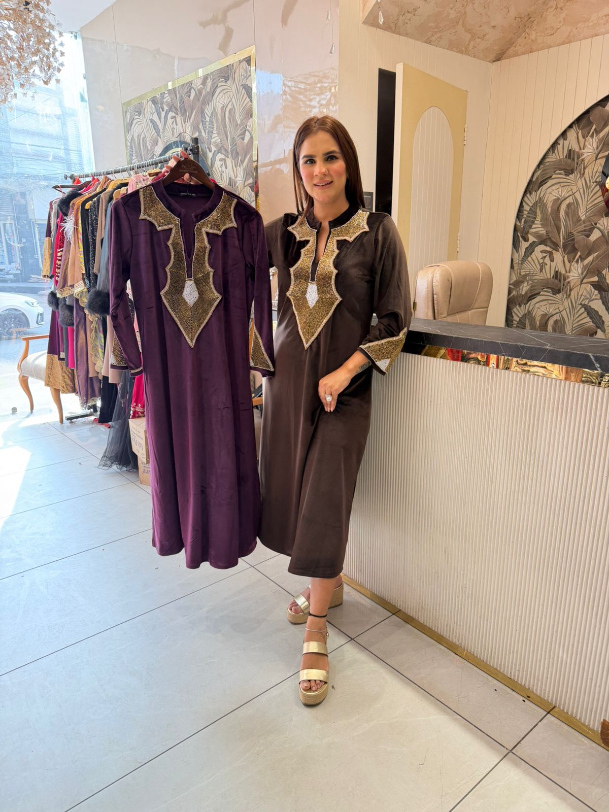 Stunning Dress with Elegant Neck Work PC2350