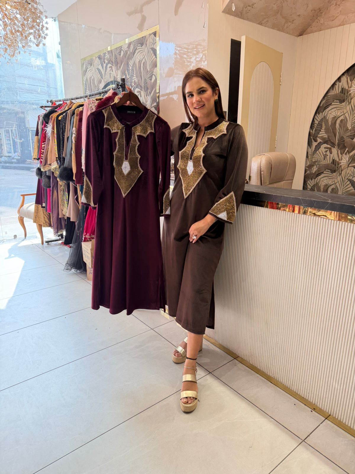 Stunning Dress with Elegant Neck Work PC2350