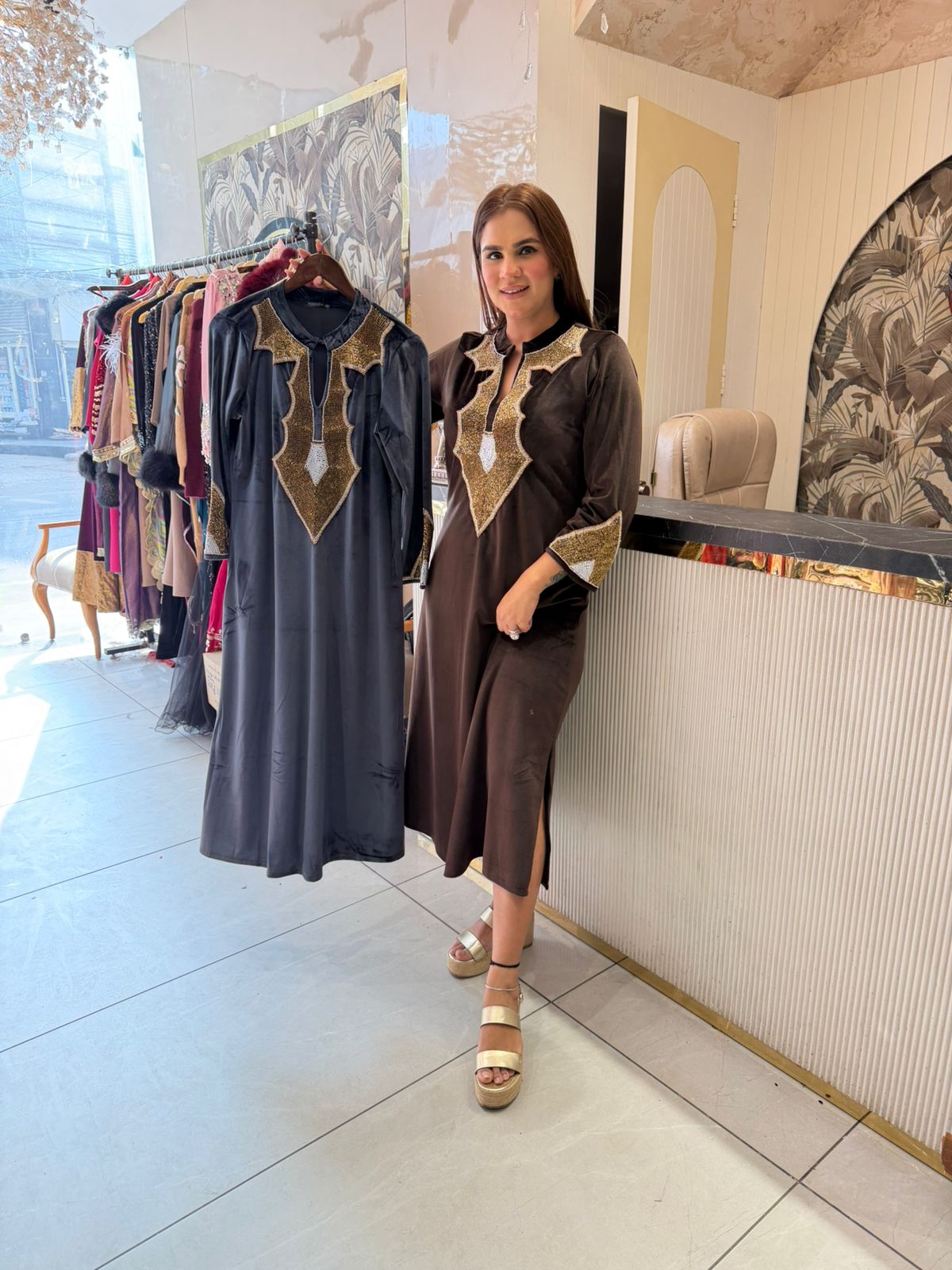 Stunning Dress with Elegant Neck Work PC2350