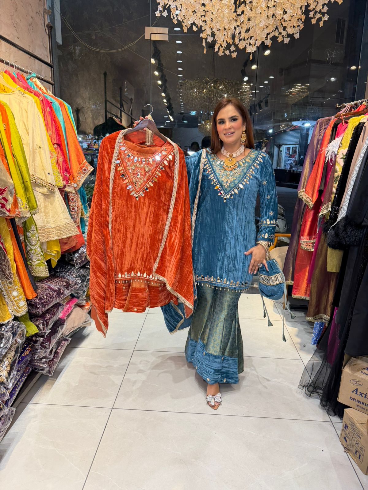 Elegant Velvet Suit With Hand Bag PC2355