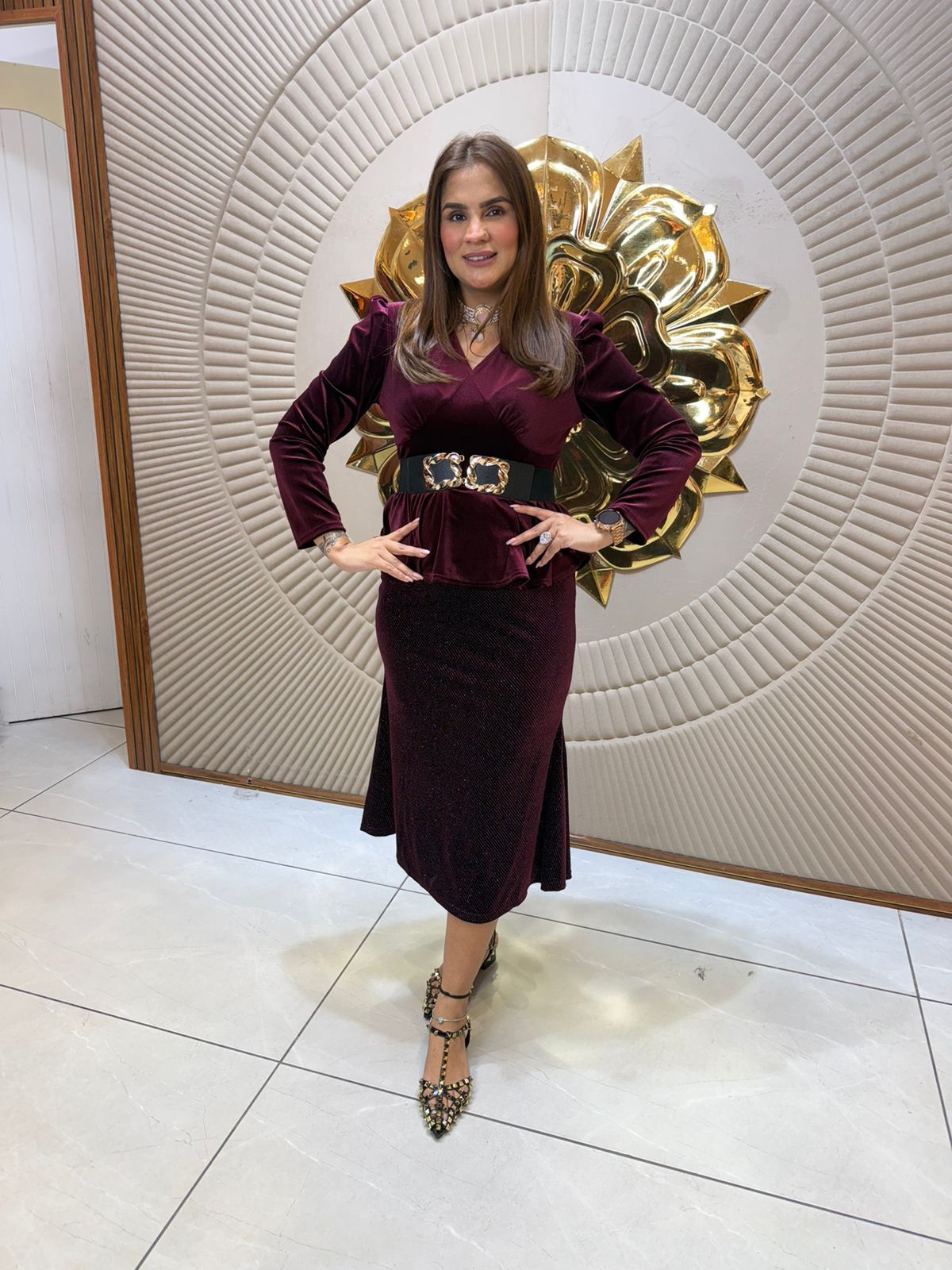 Elegant Party Wear Dress With Belt PC2370