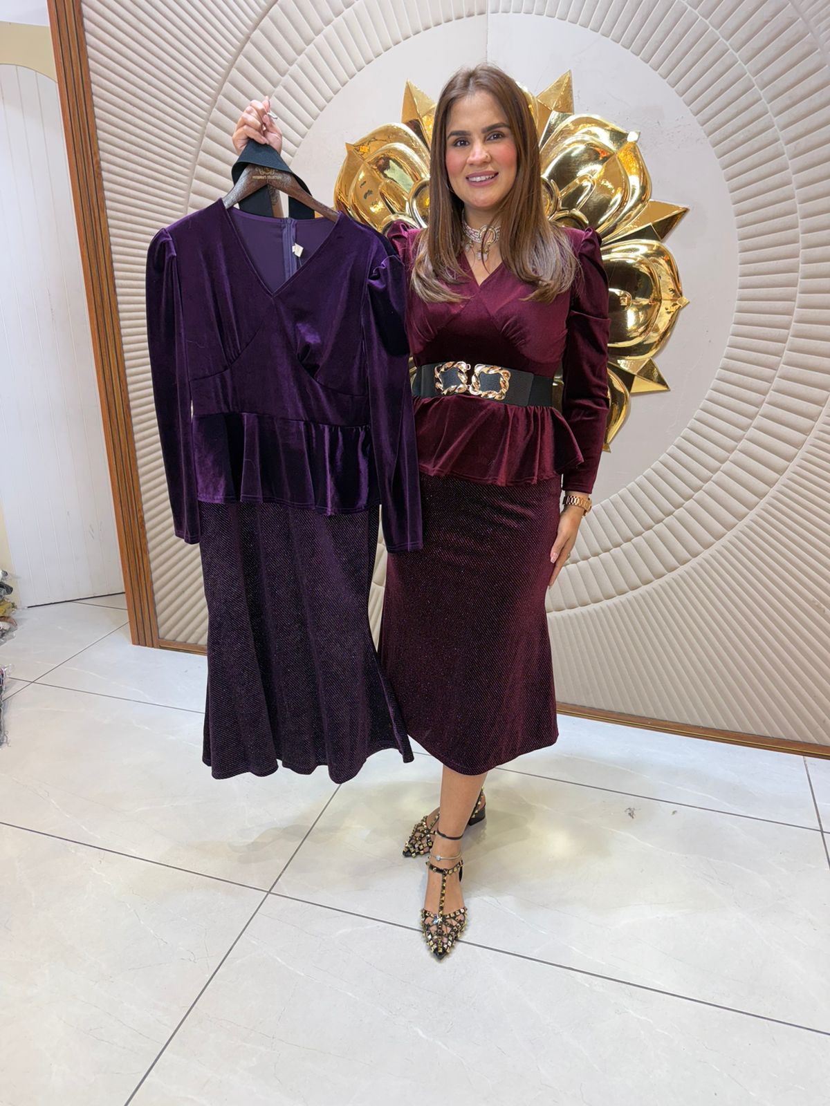 Elegant Party Wear Dress With Belt PC2370