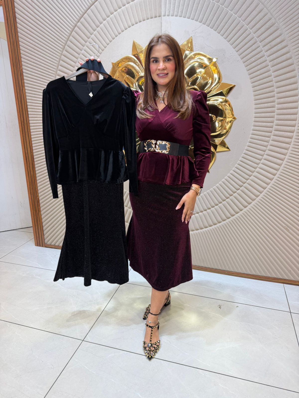 Elegant Party Wear Dress With Belt PC2370