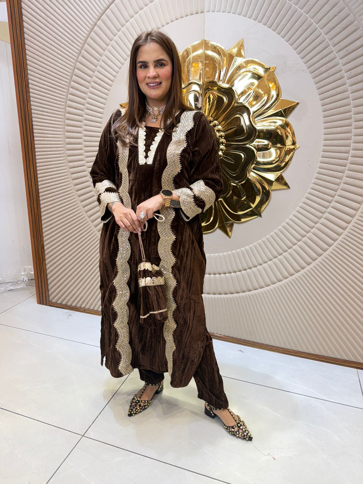 Beautiful Long Dress With Hand Bag PC2374
