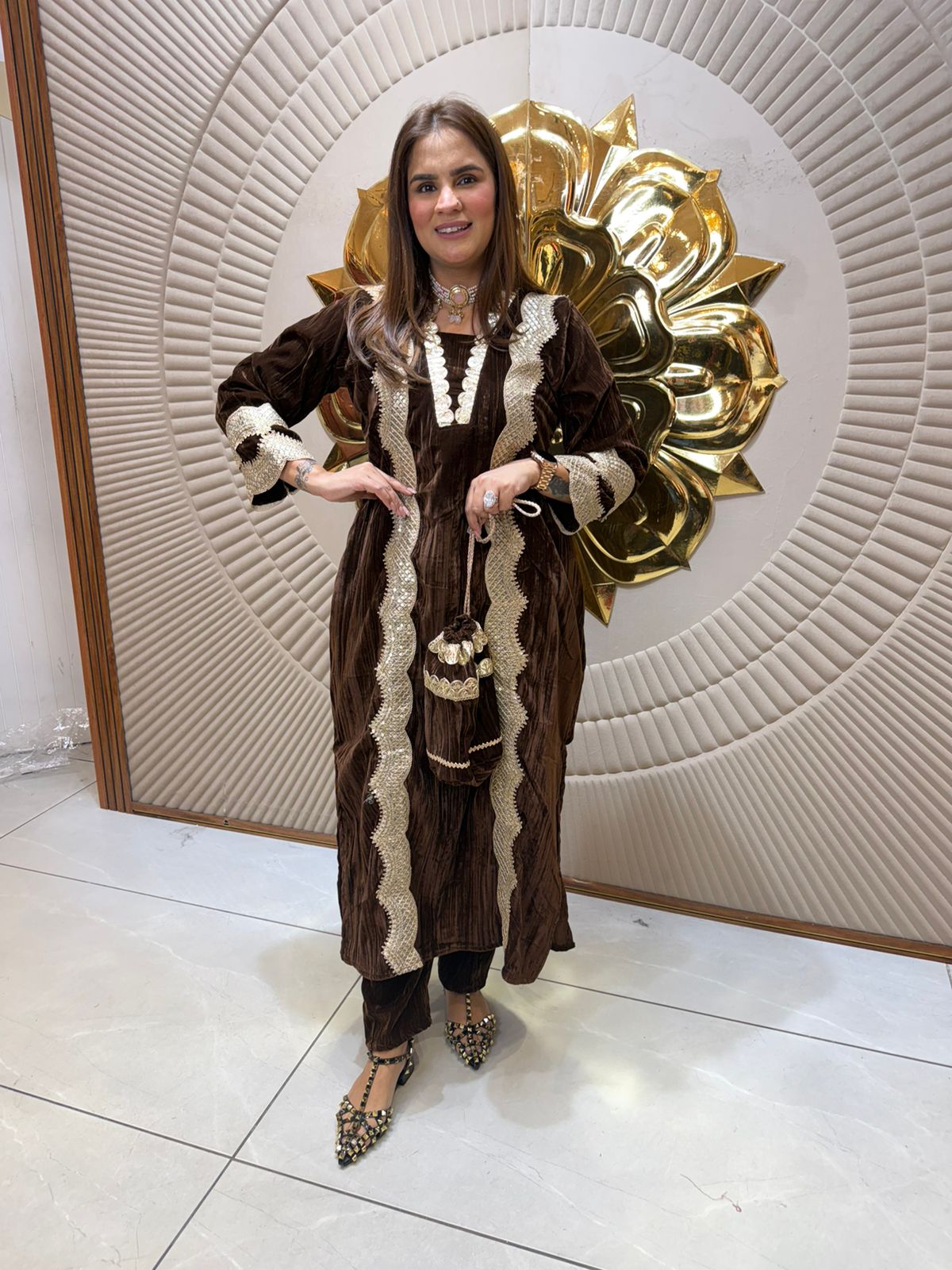 Beautiful Long Dress With Hand Bag PC2374