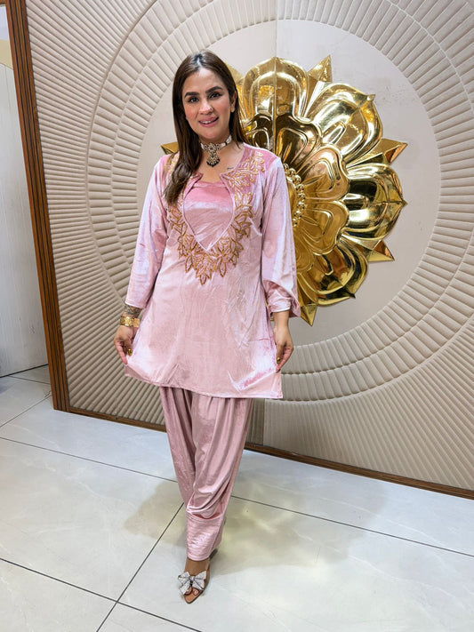 Elegant Velvet Suit With Chest Design PC2449
