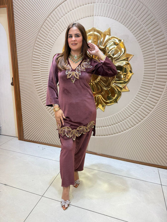 Beautiful V-Neck Velvet Co-Ord Set PC2457